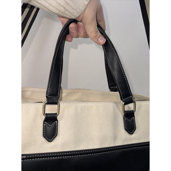 Missnine Laptop Tote Bag Canvas for Women 15.6 Computer Briefcase Black & Cream - Picture 3 of 16